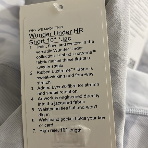 LULULEMON WUNDER UNDER HR SHORT 10” WHITE AND GRAY COLOR SIZE 12 NWT - Picture 3 of 3